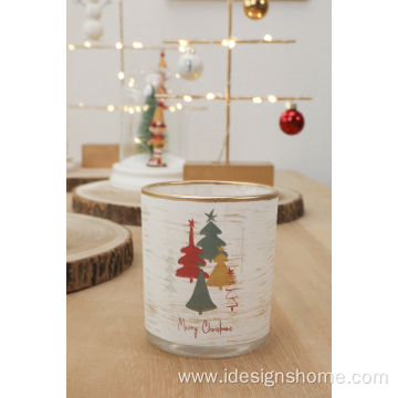 White Votive Glass Candle Holder with Gold Rim